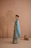 POWDER BLUE TISSUE SAREE WITH ZARI WOVEN BORDER AND BLOUSE PIECE (2PCS)
