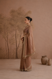 ROSE TAUPE TISSUE EMBROIDERED SAREE WITH BLOUSE PIECE (2PCS)