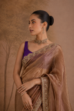 ROSE TAUPE TISSUE EMBROIDERED SAREE WITH BLOUSE PIECE (2PCS)