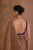 ROSE TAUPE TISSUE EMBROIDERED SAREE WITH BLOUSE PIECE (2PCS)