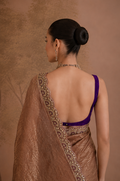 ROSE TAUPE TISSUE EMBROIDERED SAREE WITH BLOUSE PIECE (2PCS)
