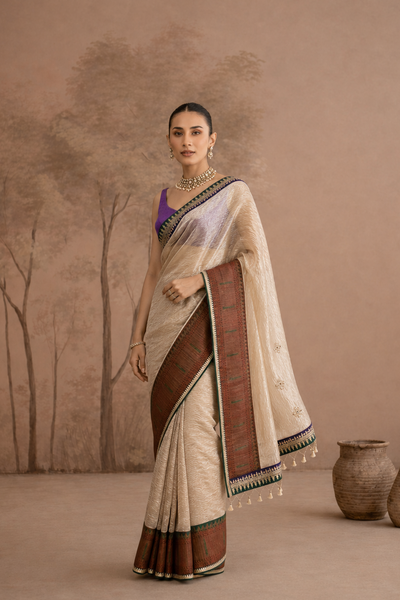 TOOSH TISSUE EMBROIDERED SAREE WITH BLOUSE PIECE (2PCS)