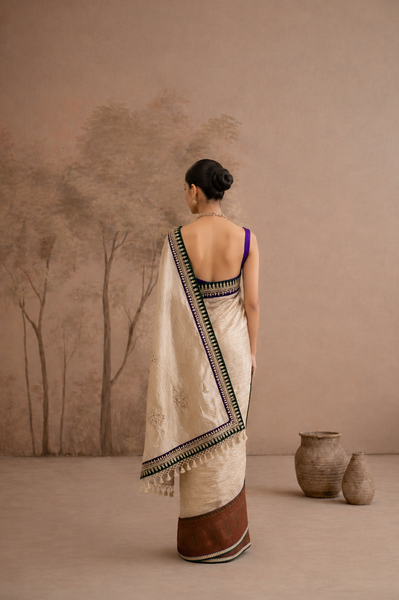 TOOSH TISSUE EMBROIDERED SAREE WITH BLOUSE PIECE (2PCS)