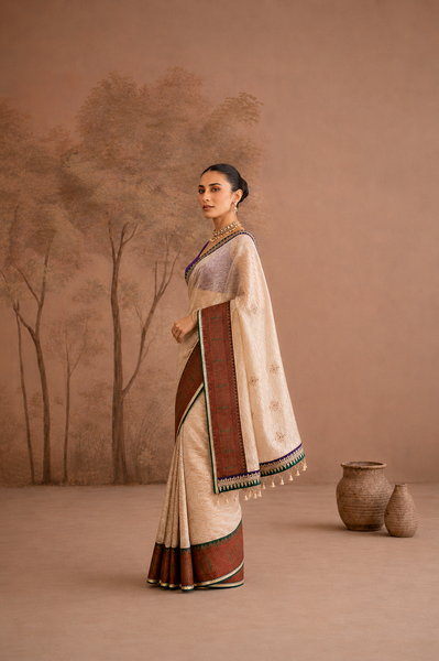 TOOSH TISSUE EMBROIDERED SAREE WITH BLOUSE PIECE (2PCS)