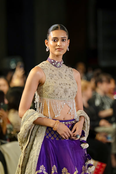 PURPLE & TOOSH BROCADE EMB. LEHENGA SET (4 PCS)