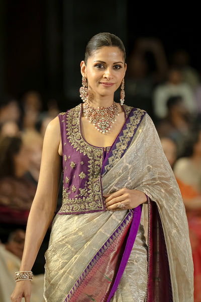 TOOSH & PURPLE TISSUE SAREE SET (2 PCS)