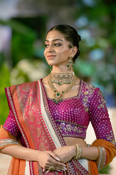 IVORY ZARI EMB. SAREE SET (2 PCS)