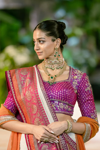 IVORY ZARI EMB. SAREE SET (2 PCS)