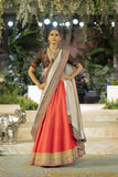 RED BROCADE EMB. LEHENGA (2 PCS)