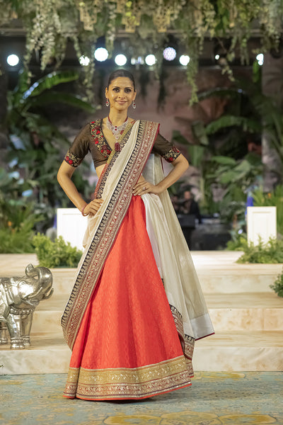 RED BROCADE EMB. LEHENGA (2 PCS)
