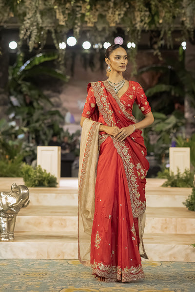 RED TUSSAR EMB. SAREE SET (2 PCS)