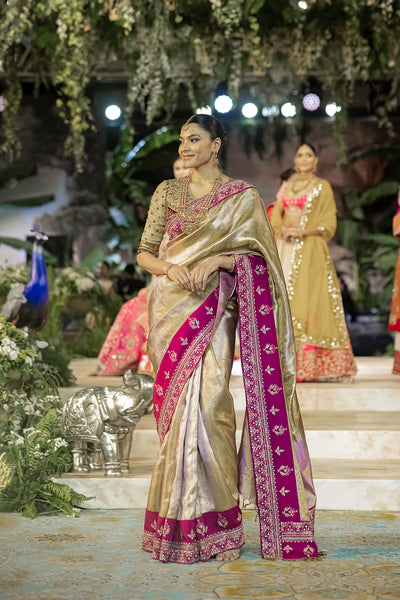 GOLD WITH FALSA ZARI EMB. SAREE SET (2 PCS)
