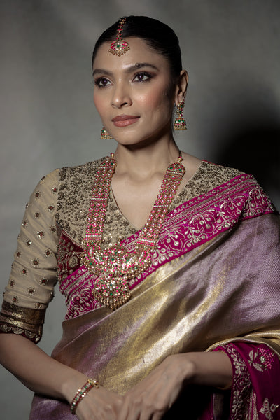 GOLD WITH FALSA ZARI EMB. SAREE SET (2 PCS)