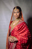 RED BANARASI SILK EMB. SAREE SET (NLB-06A) (2 PCS)