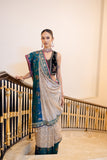 TOOSH & GREEN SILK TISSUE SAREE SET (2 PCS)