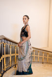 TOOSH & GREEN SILK TISSUE SAREE SET (2 PCS)