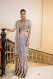 GREY TUSSAR WOVEN EMB. SAREE SET (2 PCS)