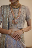 GREY TUSSAR WOVEN EMB. SAREE SET (2 PCS)