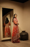 RED TULLE HEAVILY EMB ANARKALI WITH BUSTIER  (2 PCS)