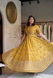 Mehendi green dupion embroidered anarkali (SK-21)