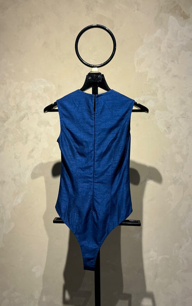MIDNIGHT BLUE DUPION SILK BODYSUIT (FA-27A)