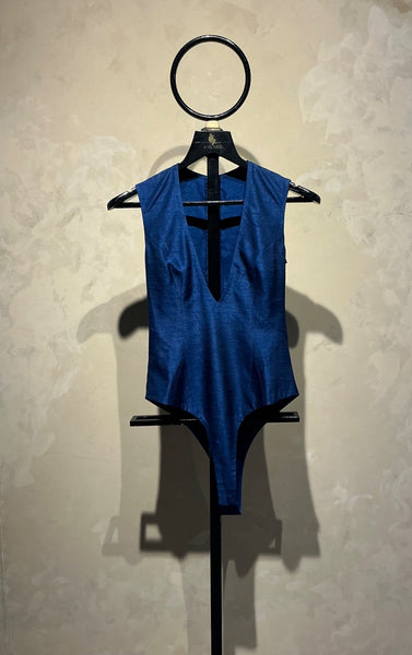 MIDNIGHT BLUE DUPION SILK BODYSUIT (FA-27A)