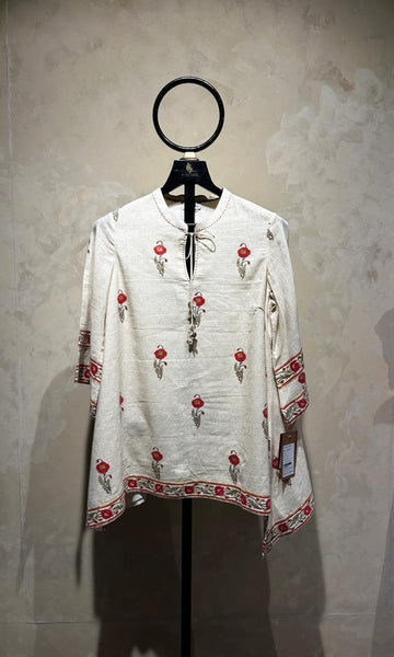 IVORY COTTON PRINTED TUNIC (TNC-39B) (1PC)