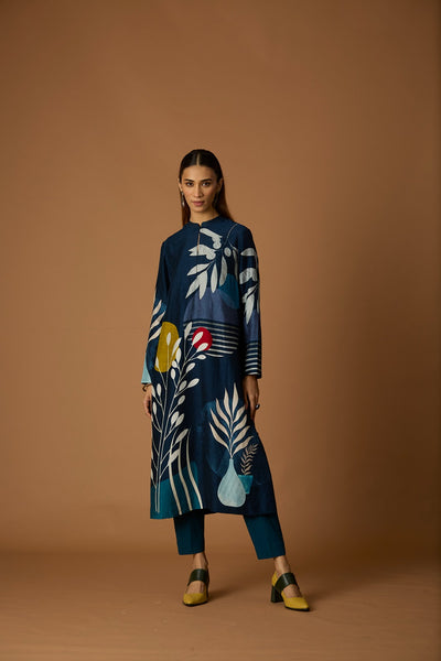 INDIGO BLUE SILK CHANDERI PRINTED TUNIC (BCC-01)