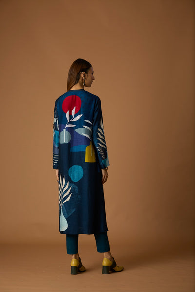 INDIGO BLUE SILK CHANDERI PRINTED TUNIC (BCC-01)