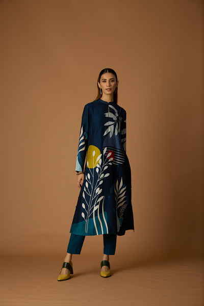 INDIGO BLUE SILK CHANDERI PRINTED TUNIC (BCC-01)