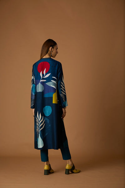 INDIGO BLUE SILK CHANDERI PRINTED TUNIC (BCC-01)