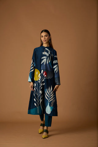 INDIGO BLUE SILK CHANDERI PRINTED TUNIC (BCC-01)