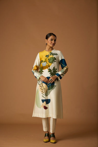 IVORY SILK CHANDERI PRINTED TUNIC