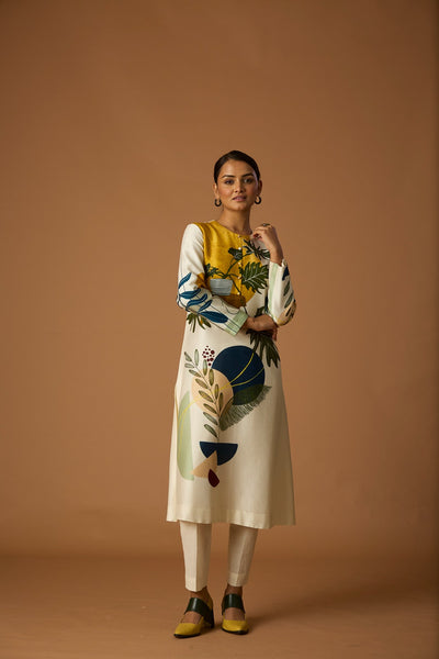IVORY SILK CHANDERI PRINTED TUNIC