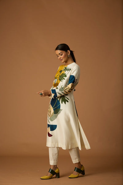 IVORY SILK CHANDERI PRINTED TUNIC