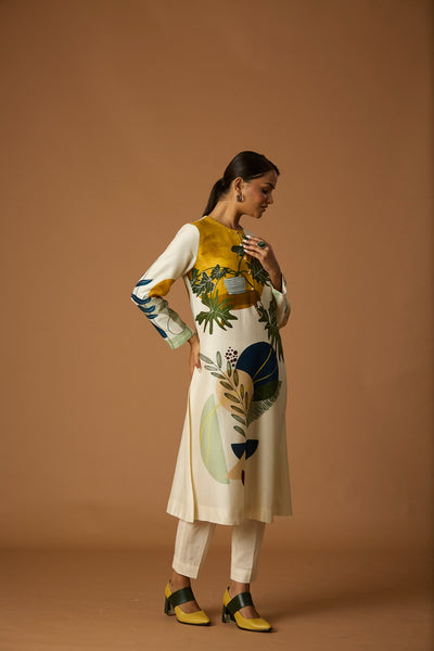 IVORY SILK CHANDERI PRINTED TUNIC