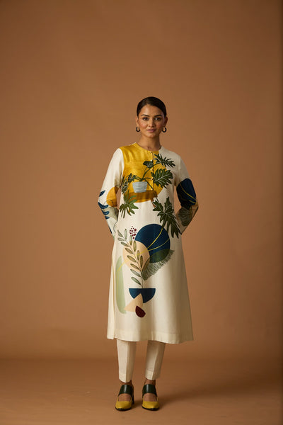 IVORY SILK CHANDERI PRINTED TUNIC