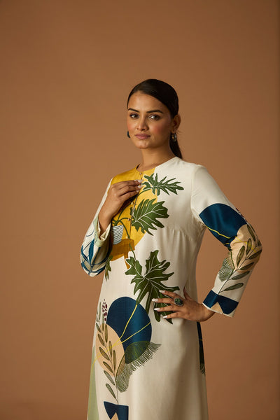 IVORY SILK CHANDERI PRINTED TUNIC