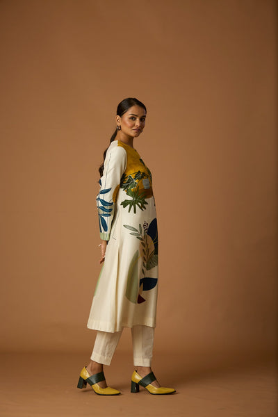 IVORY SILK CHANDERI PRINTED TUNIC