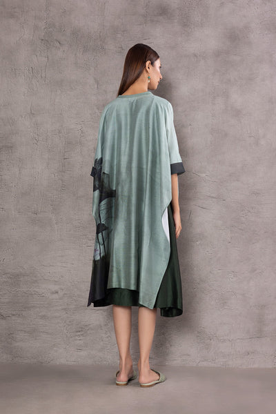 AQUA SILK CHANDERI PRINTED KAFTAN WITH INNER