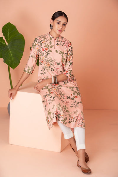 PINK SILK CHANDERI PRINTED TUNIC
