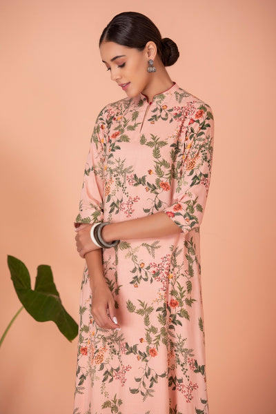 PINK SILK CHANDERI PRINTED TUNIC