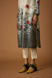 IVORY & GREY DUPION SILK PRINTED TUNIC (1PC)