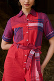 RED CHECKED COTTON JUMPSUIT ( 1PC)