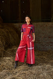 RED CHECKED COTTON JUMPSUIT ( 1PC)