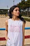 IVORY EMBROIDERED SOFT COTTON ASSEYMETRIC DRESS (1PC)