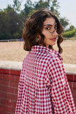 WHITE & RED CHECKED COTTON TUNIC WITH EMB HIGHLIGHTING (1PC)