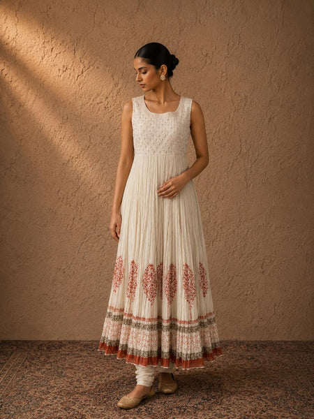 IVORY PRINTED ANARKALI WITH CHURIDAR (2PCS)