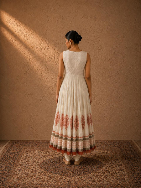 IVORY PRINTED ANARKALI WITH CHURIDAR (2PCS)