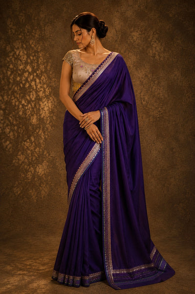 Royal Violet Embroidered Saree (2PCS)